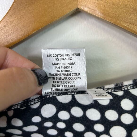 Parsley & Sage Boho Patchwork Top L Black White Polka Dot Stripe Artsy Button - Picture 7 of 11